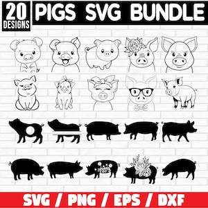 Pig SVG Bundle, Pig Face SVG, Pig Cut file, Animal Face, Cute Pig Svg, Pig Svg, Animal Svg file, Animal Face, Farm Animal Svg