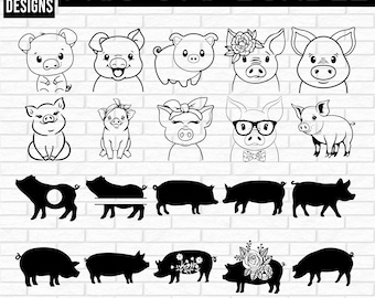 Pig SVG Bundle, Pig Face SVG, Pig Cut file, Animal Face, Cute Pig Svg, Pig Svg, Animal Svg file, Animal Face, Farm Animal Svg
