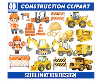 Construction Clipart Bundle, Construction Vehicles, Watercolor, Dump Truck, Cute Kids Clipart, Construction Birthday Png