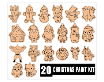 クリスマスペイントキットSVGバンドル、クリスマス木製看板SVG、クリスマスぬりえ木製看板レーザーカットファイル、クリスマスぬりえキッズ、かわいいクリスマス