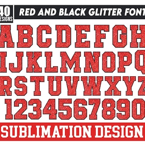 Red and Black Glitter Alphabet Png bundle, Glitter Sport Alphabet png Clip Art, Red and Black Glitter Alphabet, Sparkling Red Letters Png
