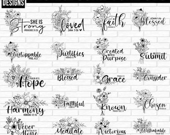 Scripture SVG Bundle, floral svg, faith svg, blessed svg, she is strong, christian png, Wildflowers Svg, Jesus quote Svg, Bible Verse Svg