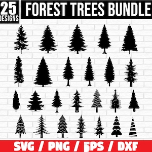 Forêt arbres Silhouette Bundle svg, pin SVG Bundle, forêt arbre svg, svg forêt, arbres à feuilles persistantes PNG, silhouette de pin, montagne