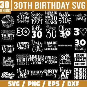 Paquete SVG del 30 cumpleaños, regalo de cumpleaños número 30, imágenes prediseñadas de cumpleaños, svg del escuadrón de cumpleaños, svg de 30 años, camisa de cumpleaños número 30 SVG