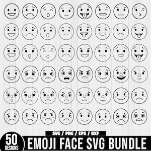 Pacote de Emojis SVG, Pacote de Emojis PNG, Pacote de Emojis, Clipart de Emojis, Emojis PNG, Emojis Sorriso, Contorno, Arquivo de Corte, Emojis Rosto