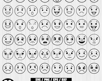 Emoji Face SVG Bundle, Emoji PNG Bundle, Emoji Face Pack, Emoji Clipart, Emoji Face PNG,Emoji Smile,Outline,Cut File, Emoji Face