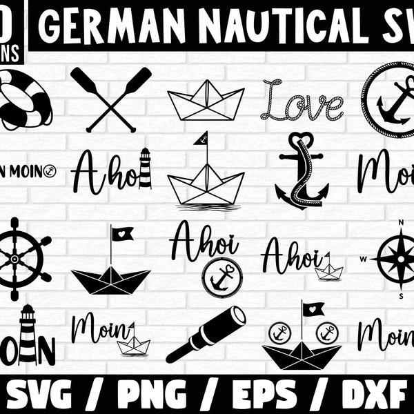 Pacchetto Svg nautico tedesco, Moin Plotterdatei, Möwen SVG, Maritim SVG, Clipart nautico, Leuchtturm SVG, download istantaneo file cricut