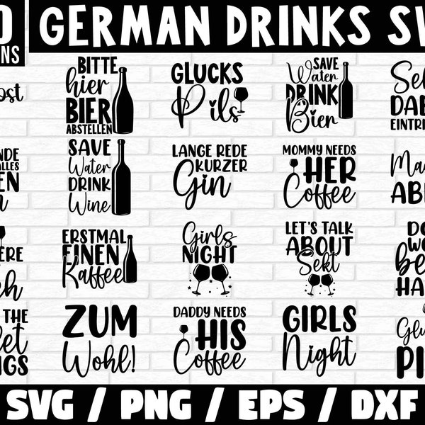 German drinks Svg Bundle, German Wein svg, German Bier Sprüche svg, Wine Sayings svg, Alkohol svg, deutsche Sprüche svg