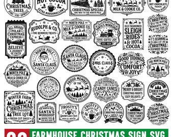 30 Farmhouse Christmas Sign Svg, Rustic Christmas Signs svg, Vintage Christmas Svg Sign Bundle, Vintage Christmas Svg, Farmhouse Svg