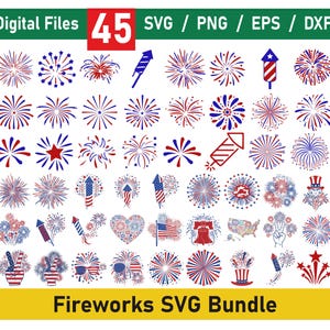 Fireworks SVG Bundle, Firecracker SVG, Firework elements, Independence day, 4th of July Firework png Bundle, Fireworks Clipart, USA firework
