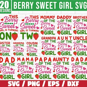 Berry Sweet Birthday Girl Bundle svg, Erdbeere 1. Geburtstag svg, Passende Familie Erdbeere Geburtstag svg, Mädchen 2. Geburtstag Bundle svg