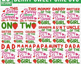 Berry Sweet Birthday Girl Bundle svg, Strawberry 1st Birthday svg, Matching Family Strawberry Birthday svg,Girls 2nd Birthday Bundle svg