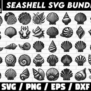 May include: A set of 40 black and white seashell SVG designs. The designs are in a variety of styles, including realistic, stylized, and abstract.  Seashell SVG Bundle.