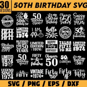 50 歳の誕生日 SVG バンドル、50 歳の誕生日 SVG、ヴィンテージ 1974 SVG、50 歳の誕生日 SVG、誕生日クリップアート、50 歳の SVG、50 歳の誕生日 SVG