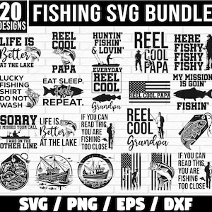 Paquete SVG de pesca, anzuelo, citas, archivos de corte de pescador - Uso comercial - Conjunto SVG de anzuelo - Citas de pesca