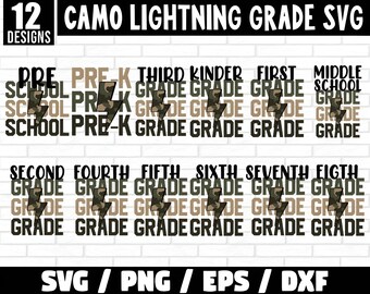 Camo Lightning School Grade Svg Bundle, Back To School Svg, School svg Bundle, Grade Svg Bundle, Teacher Svg bundle
