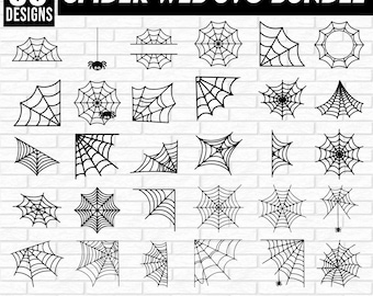 Puede incluir: Un conjunto de 30 diseños de telarañas SVG en blanco y negro. Los diseños incluyen varias formas y tamaños de telarañas, incluidos diseños de esquina, telarañas completas y telarañas con una araña colgando del centro.