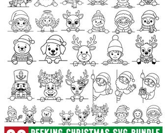 Cute Christmas Peeking svg, anta Reindeer Penguin Bear Snowman, Christmas SVG bundle, Santa Claus svg, Christmas clipart, Santa peeking png
