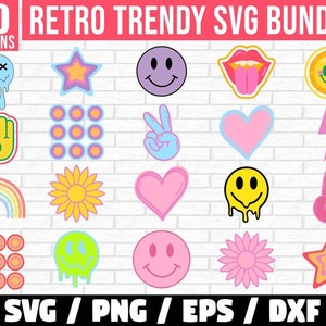Retro Trendy Svg Bundle, Happy Face SVG, Groovy Png, Red Pink SVG, Daisy Flower Svg, Hippie Boho svg, Trendy Clipart, Boho groovy svg
