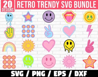 Retro Trendy Svg Bundle, Happy Face SVG, Groovy Png, Red Pink SVG ...