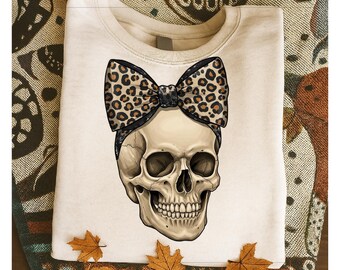 Halloween Skull Bow Png, Coquette Bow Halloween Png, Halloween Png, Skeleton Png, Spooky Season Png, Leopard Coquette Png, Sublimation Png
