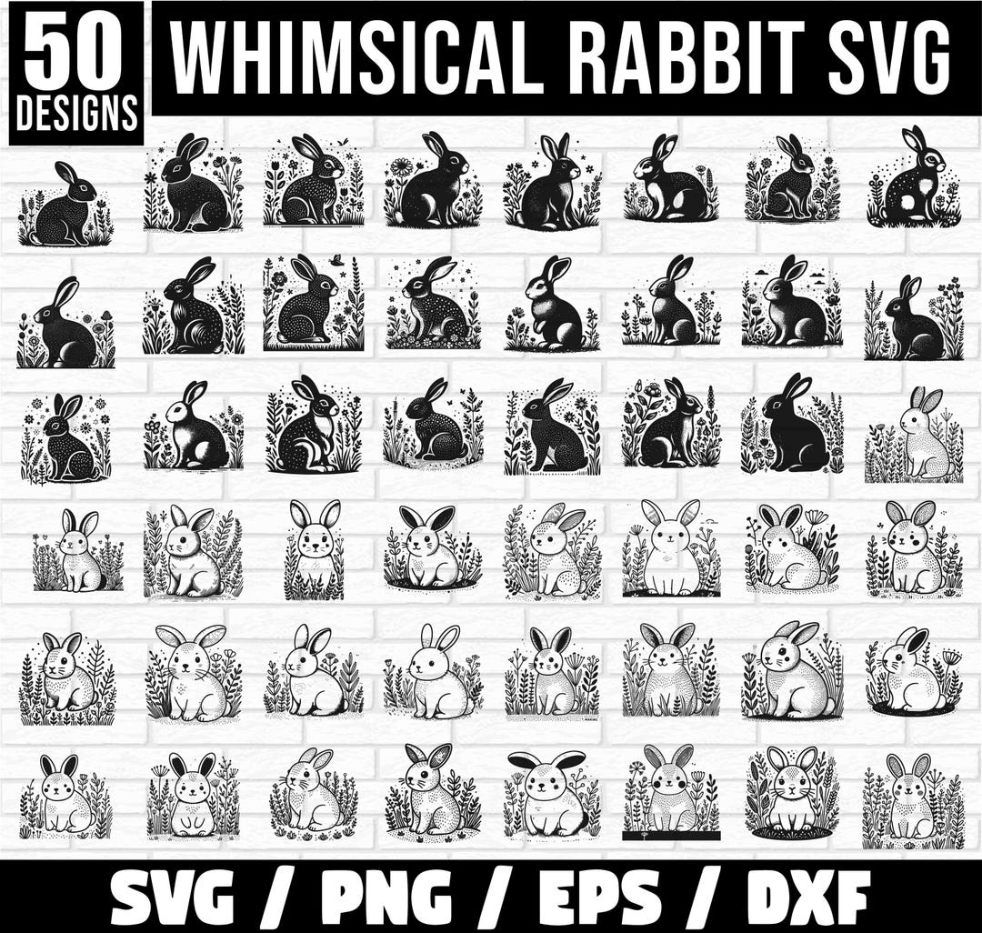 Whimsical Rabbit Svg Bundle, Rabbit SVG Bundle, Bunny Svg, Rabbit Dxf ...