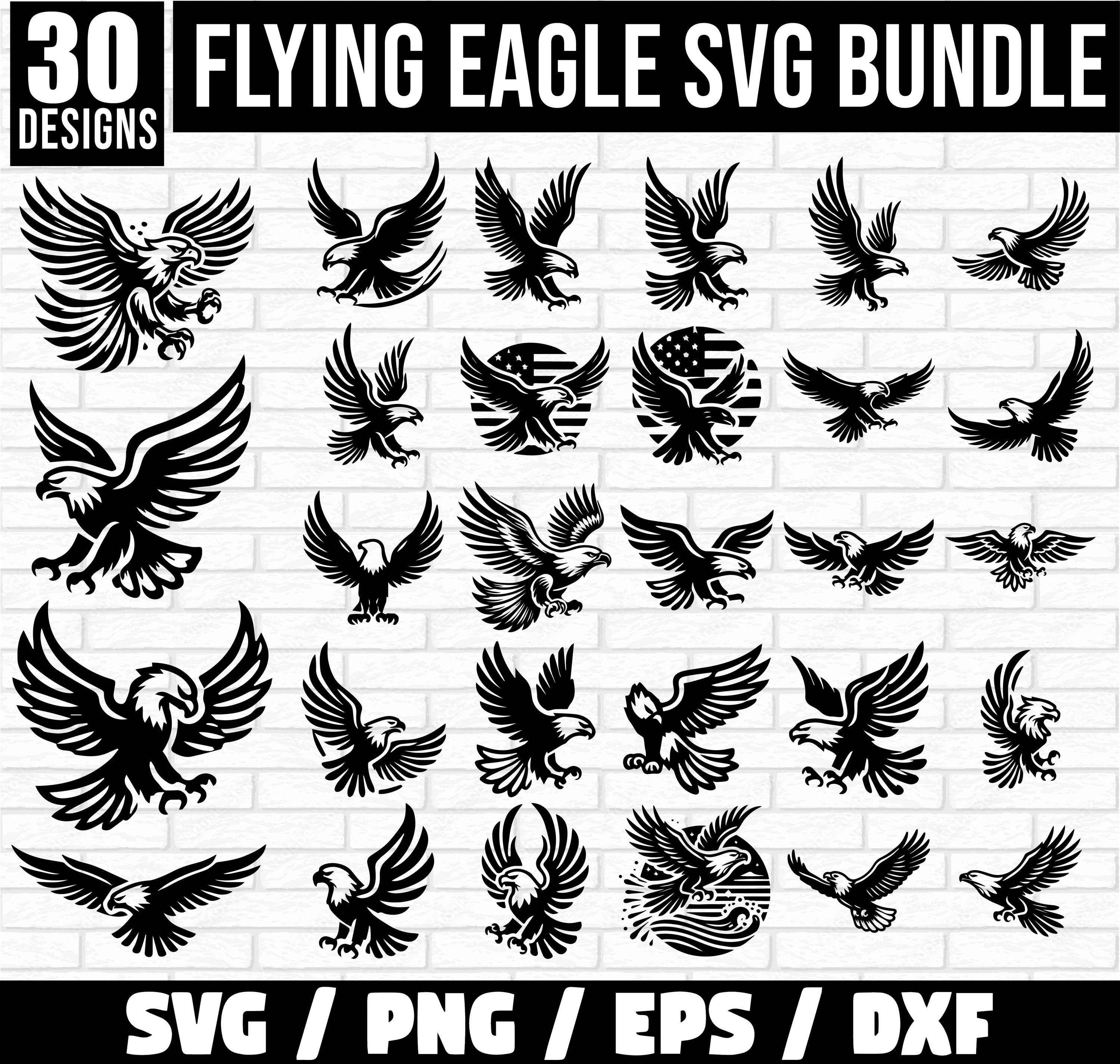 Flying Eagle Svg Bundle, Bird of Prey Designs, Tattoo Style Eagle ...
