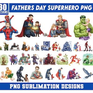 Paquete de padres héroes (PNG), Día del Padre Héroe en acuarela, Regalos para papá e hijos, Familia de superhéroes (PNG), Paquete de superhéroes y sus hijos