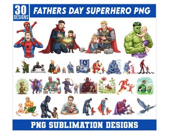 Hero Fathers Png Bundle, Watercolor Hero Fathers Day, Gifts For Dad And Children, Super Hero Family Png, Super Hero And His Children Bundle