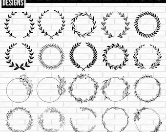 Wreath Svg Bundle , Floral Wreath Svg, Circle Svg Bundle, wedding wreath svg, heart laurel wreath svg, wreath monogram svg, Laurel wreath