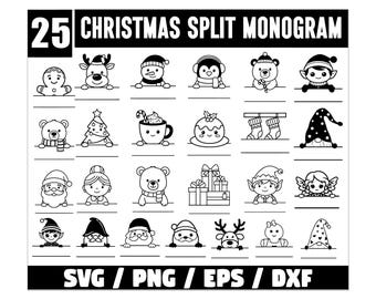 Christmas Monogram SVG Bundle, Split Name Frame, Christmas 2025 monogram svg, Split Monogram with gnomes, Funny Christmas png