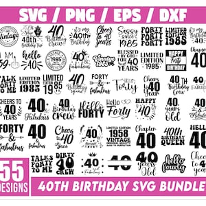 Pacchetto SVG per il 40° compleanno, Quaranta e favoloso svg, Ho più di 39 anni e dito medio svg, 40° svg, svg per il 40° compleanno, 40° maleducato svg, Compleanno 40