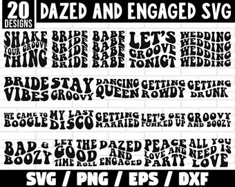 Pakiet Retro Dazed and Engaged SVG, Retro Bride SVG, pakiet SVG dla druhen, Wieczór panieński SVG, Boozed and confused SVG, panna młoda i dziecko