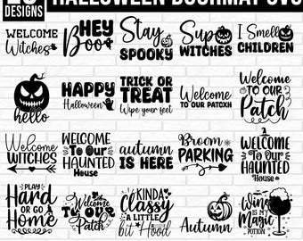 Pacchetto di zerbini di Halloween in formato SVG, cartello di benvenuto di Halloween in formato SVG, benvenuto Boo, pulisci i piedi con dolcetto o scherzetto, zerbino di Halloween in formato Png
