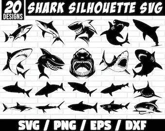 Paquete de Svg de tiburón, Svg de pez tiburón, Svg de diseño de tiburón, Svg de animal, Svg de tiburón bebé, Svg de tiburón martillo, Svg de gran tiburón blanco, Png, Archivos de corte