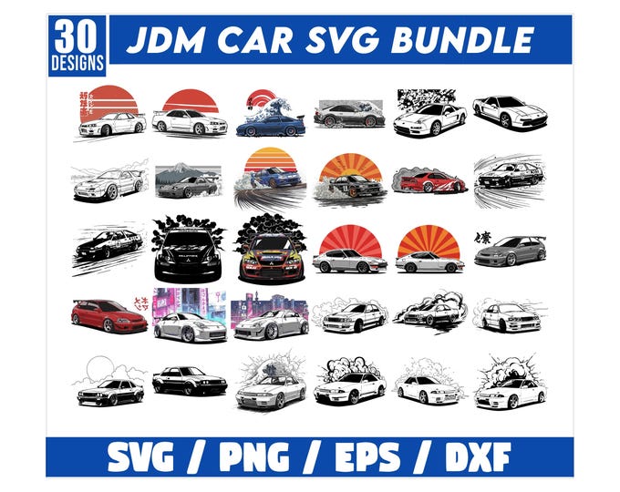 Jdm Designer Pattern JDM Car SVG Bundle 105 Designs Vintage Japanese Tuner Illustrations ...