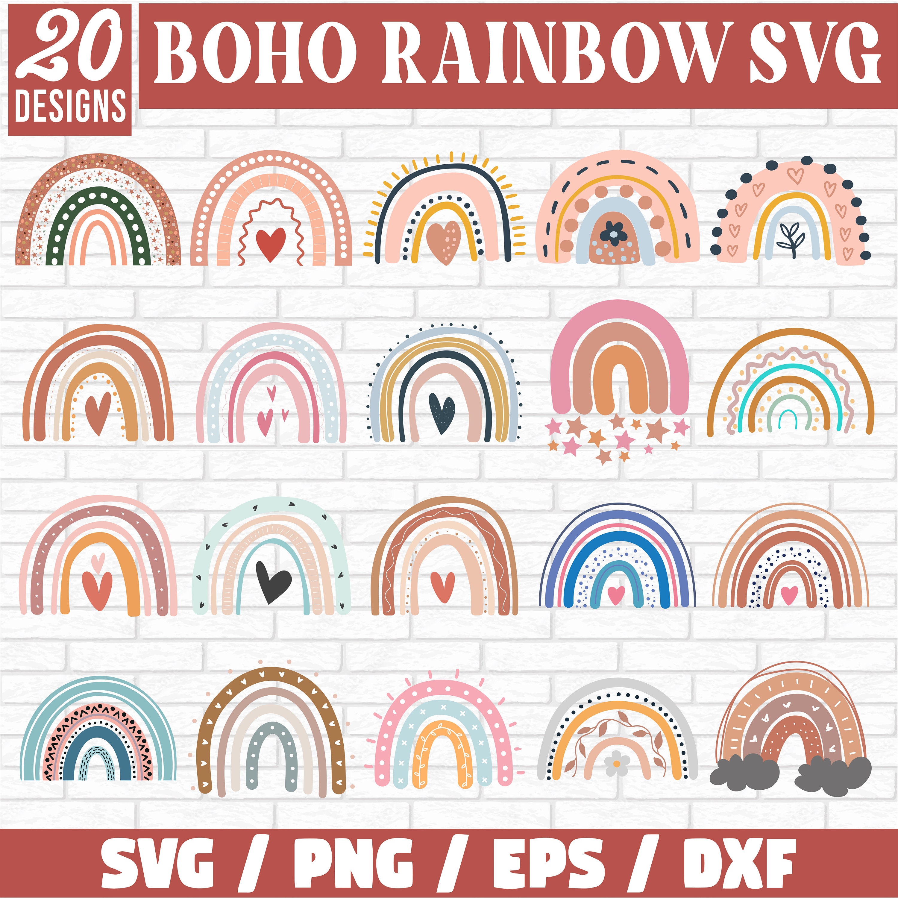 Boho Rainbow Svg Bundle, Cute Rainbow Svg, Boho Rainbow Clipart ...