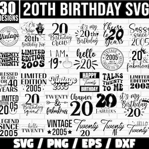 Pacote Svg de 20º aniversário, Feliz aniversário Svg, Camiseta de aniversário Svg, Clipart de aniversário, Presente de aniversário, Camiseta de aniversário Svg, Clipart de aniversário