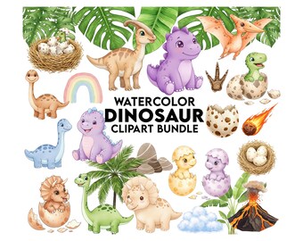 Watercolor Dinosaurs Clipart, Baby Dino Birthday, Dinosaur Nursery, Cute Dinosaurs PNG, Baby Shower, Nursery Decor, Blue Dino Digital PNG