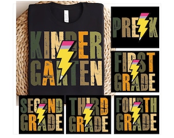 Retro Lightning Bolt Teacher Back To School Bundle, Preppy Back To School Bundle Png, T Shirt Bundle PNG, First Day Of School Shirt