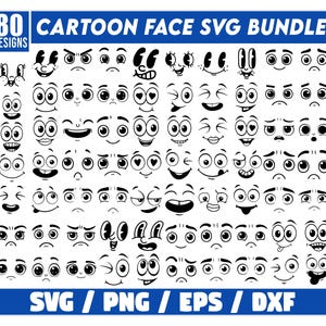 Cartoon Faces Svg, Cartoon Emotion Faces SVG Bundle, cartoon face clipart, comics face, Kawaii Face SVG, Cute Funny Face SVG, Emoji face