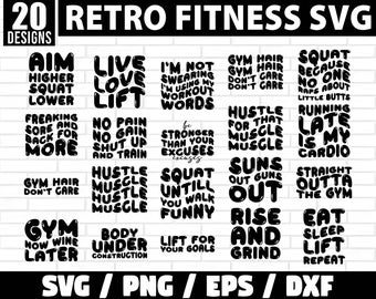Retro Fitness Svg Bundle, Workout Svg, Workout Shirt SVG, Gym Shirt svg, Gym Quotes Svg, Gym Cut File, hustle svg,Workout svg bundle