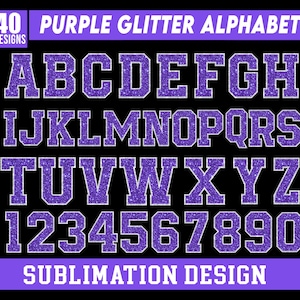 Sequin Faux Purple Glitter Alphabet Png bundle, Glitter Sport Alphabet png - Purple and Silver Glitter Alphabet png, Stitched Alpha PNG