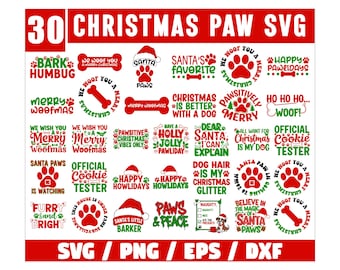 Huisdier kerst Svg bundel, hond kerst Svg, hond kerst Clipart, kerst svg, huisdier ornament, hond ornament svg, Santa Paws SVG-bundel