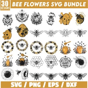 Bee Svg-bundel, bij en bloem svg, Bee Clipart, Bee gesneden bestanden voor Cricut, bijen Vector, Bee Hive Svg, honingraat Svg, imker svg