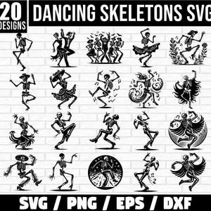 踊るスケルトン SVG バンドル、ハロウィーン SVG、スケルトン SVG、ハロウィーン スケルトン、秋 SVG、ダンス SVG、頭蓋骨 SVG、不気味な SVG、スケルトン SVG バンドル