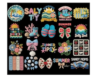 Zestaw plażowy Summer Png Faux Yarn Beach Please Kokietka Kokarda Słona Dusza Ocean Letnie Klimaty Kwiatowy Plażowy Bum png