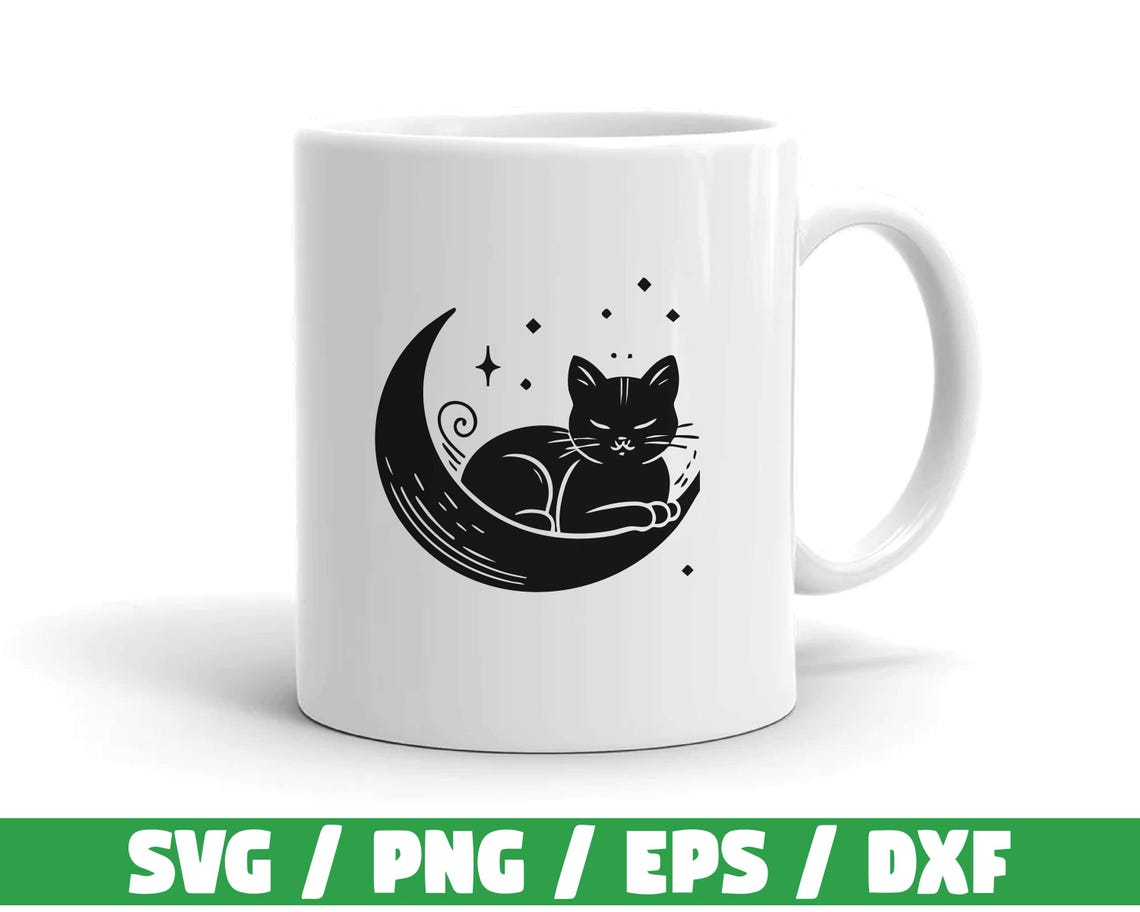 Cat and Moon Phases SVG Bundle, Cat Silhouette Svg, Cat Moon Svg, Cat ...