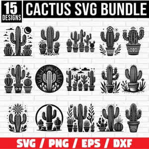 Paquete SVG de cactus, SVG de cactus, silueta de cactus, svg del desierto, clip art de cactus, cricut de cactus, PNG de cactus, vector de cactus