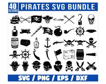 Bundle SVG pirate, SVG PIRATE, pirate Bundle Svg, vecteur de pirate, Silhouette de pirate, pirate Bundle Png, clipart pirate, tête de mort Svg, os croisés
